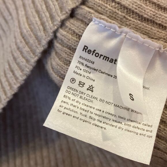 Reformation Luisa Cropped Ribbed Fisherman Cashmere Wool Turtleneck Sweater Sm - Picture 5 of 10